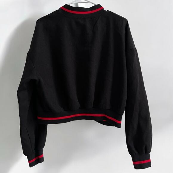 Black & Red Letter "A" Varsity Crop Bomber Jacket Women's size Large - Picture 7 of 12